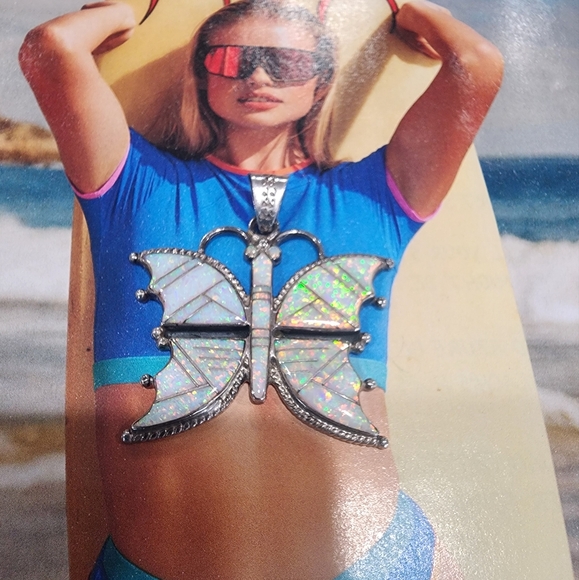 Butterfly Pendant ~STERLING SILVER AND OPAL INLAY🪽Native-Made - Picture 7 of 17